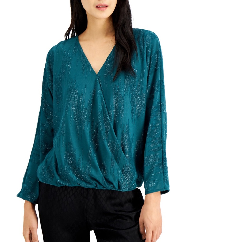 Green Sparkling Glitter Abstract Lines Top | PL